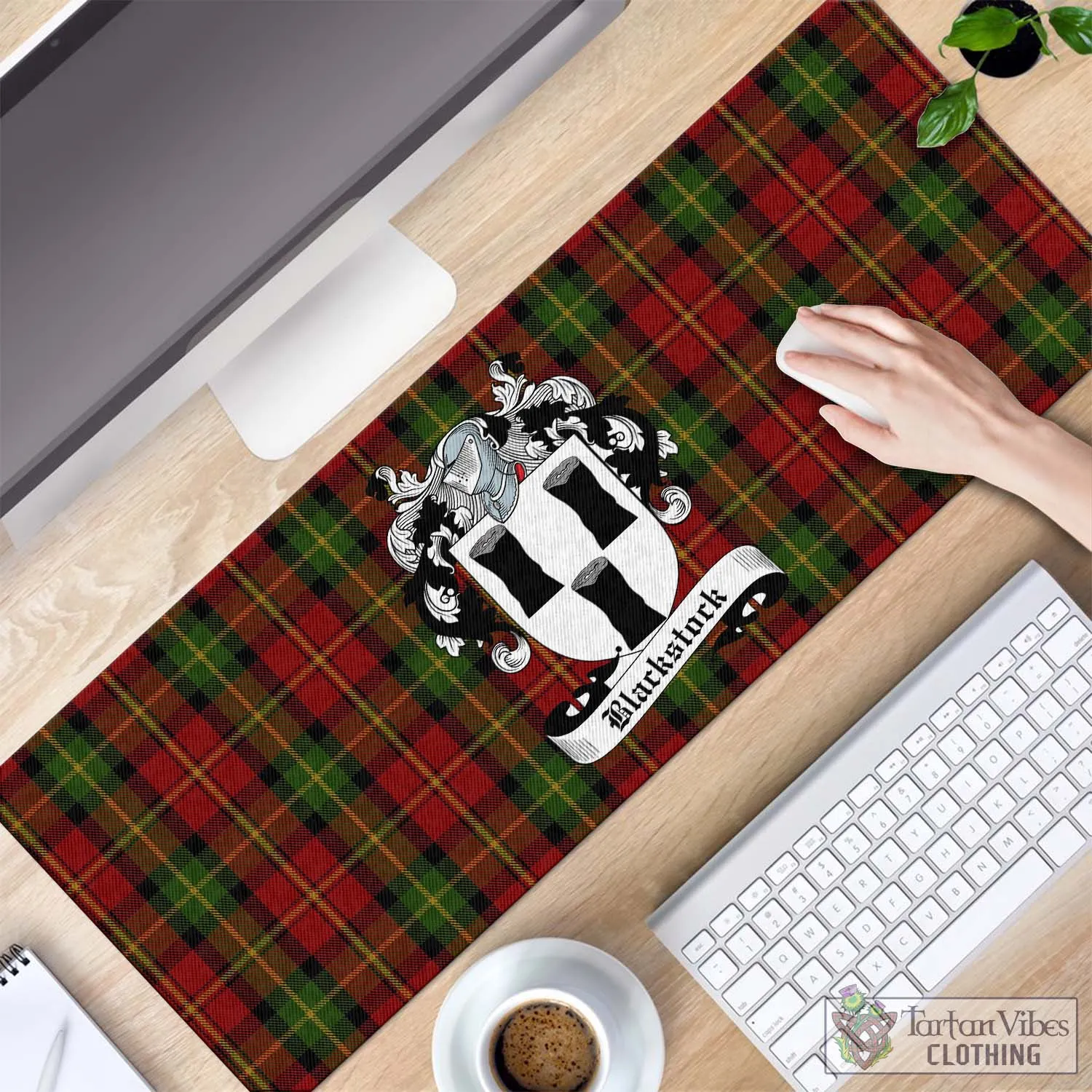 Blackstock Red Dress Tartan Mouse Pad with Family Crest