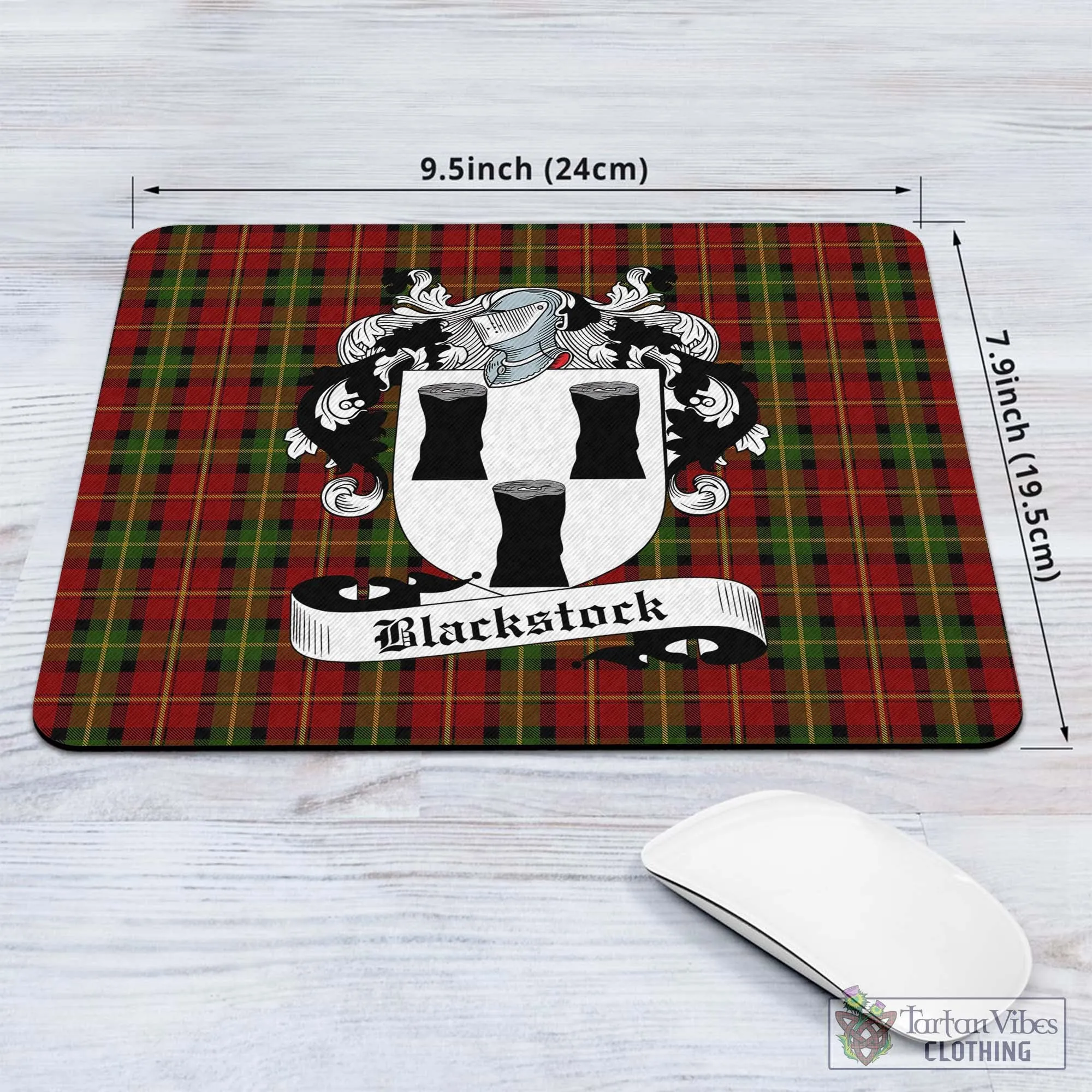 Blackstock Red Dress Tartan Mouse Pad with Family Crest