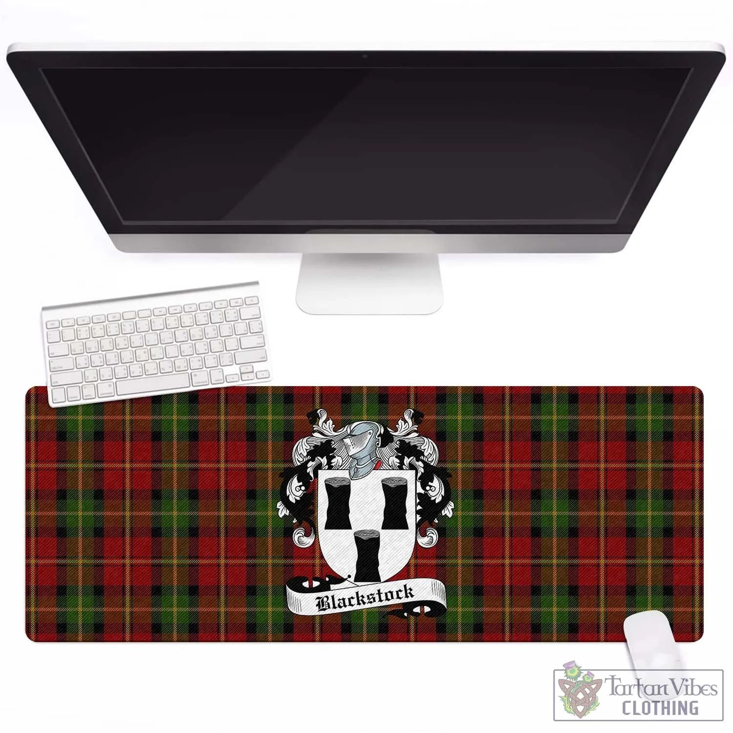 Blackstock Red Dress Tartan Mouse Pad with Family Crest