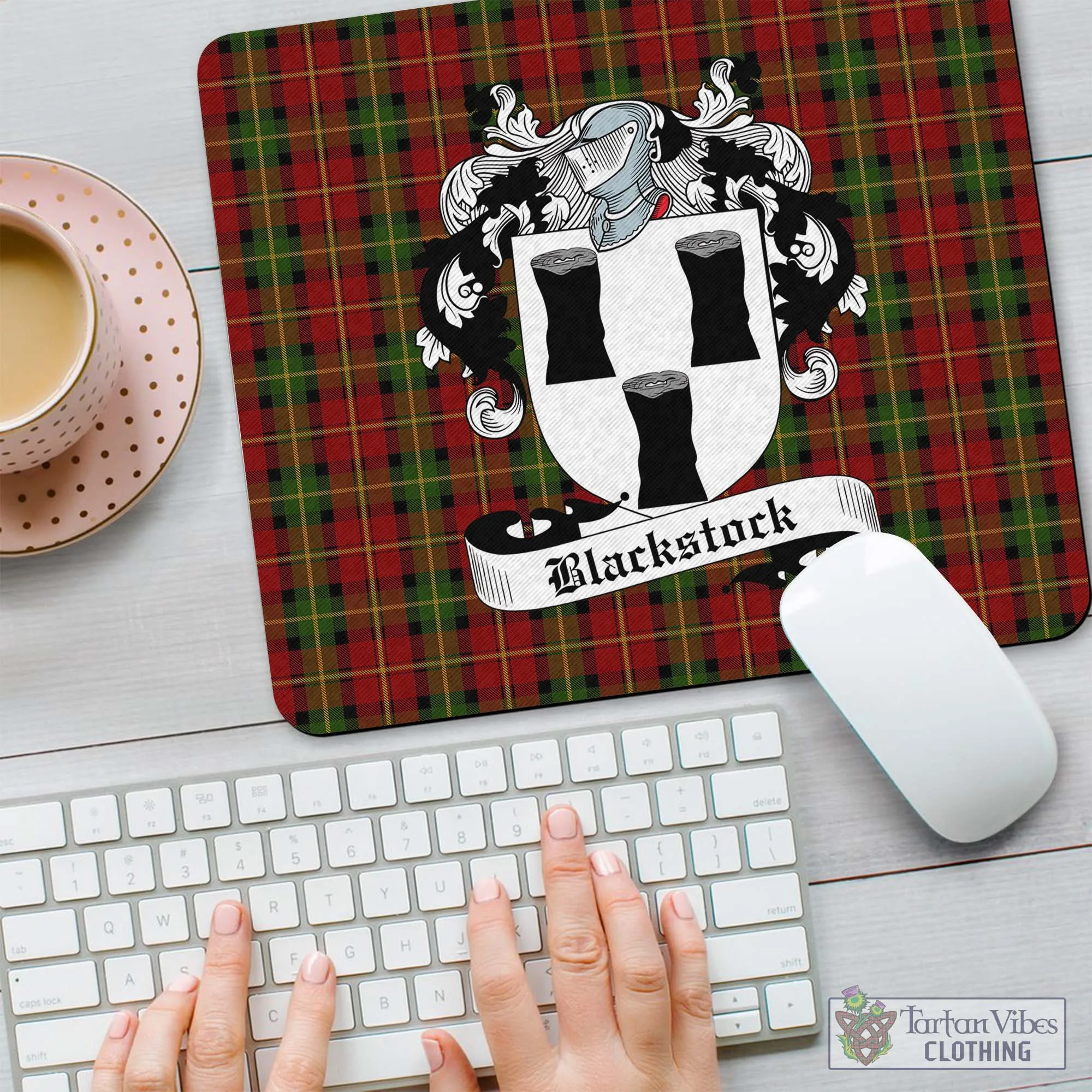 Blackstock Red Dress Tartan Mouse Pad with Family Crest