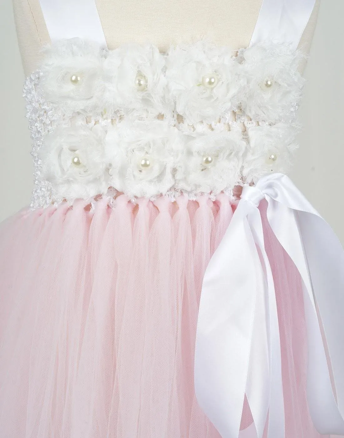 Blossomy Bodice and Pink Sheer Tulle Skirt Dress