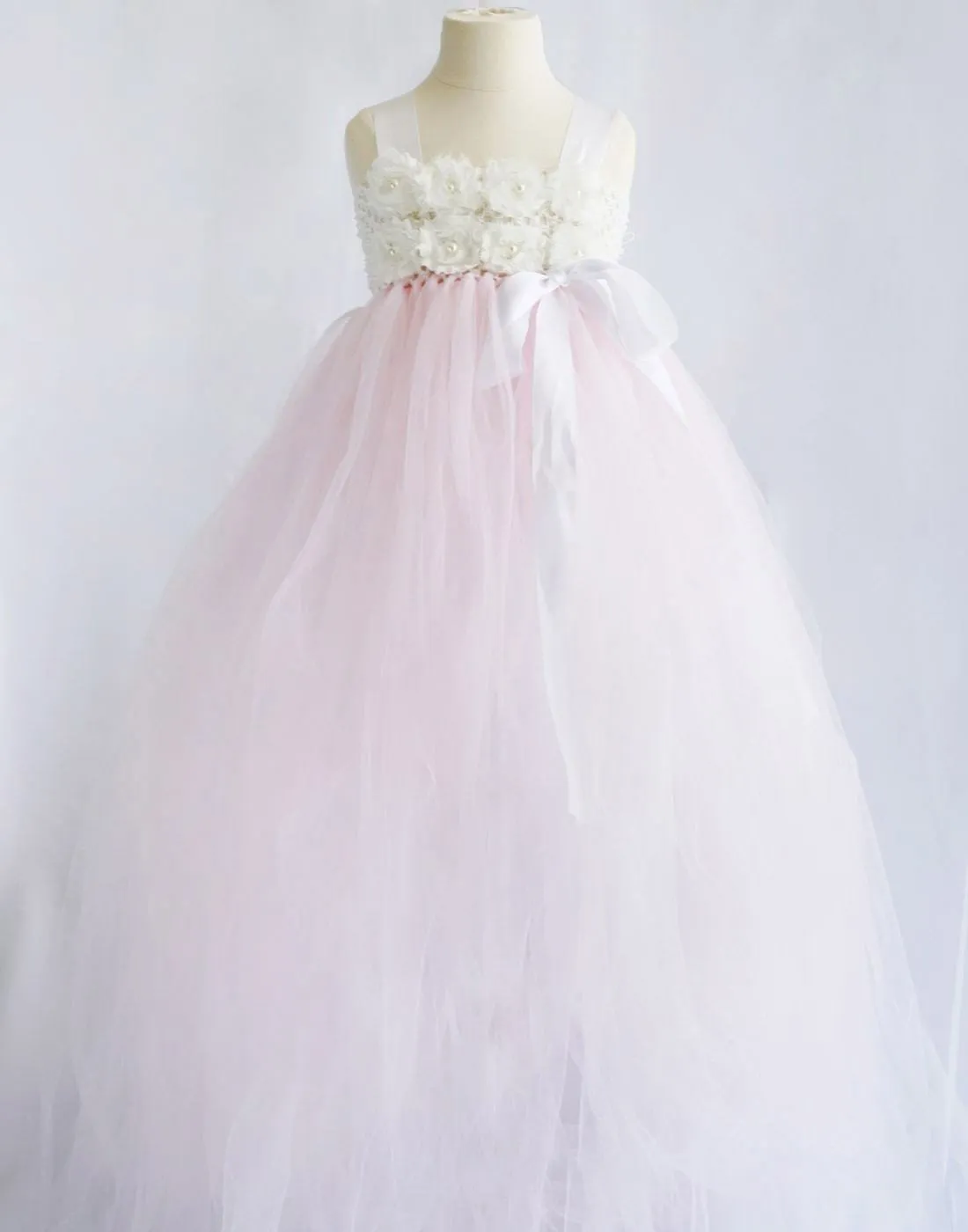 Blossomy Bodice and Pink Sheer Tulle Skirt Dress