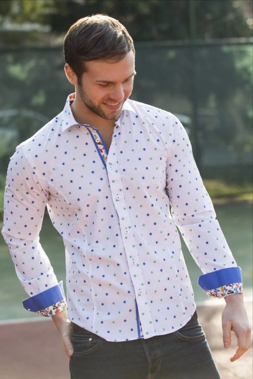 Blue Fill Coupe Shirt With Butterfly Trim