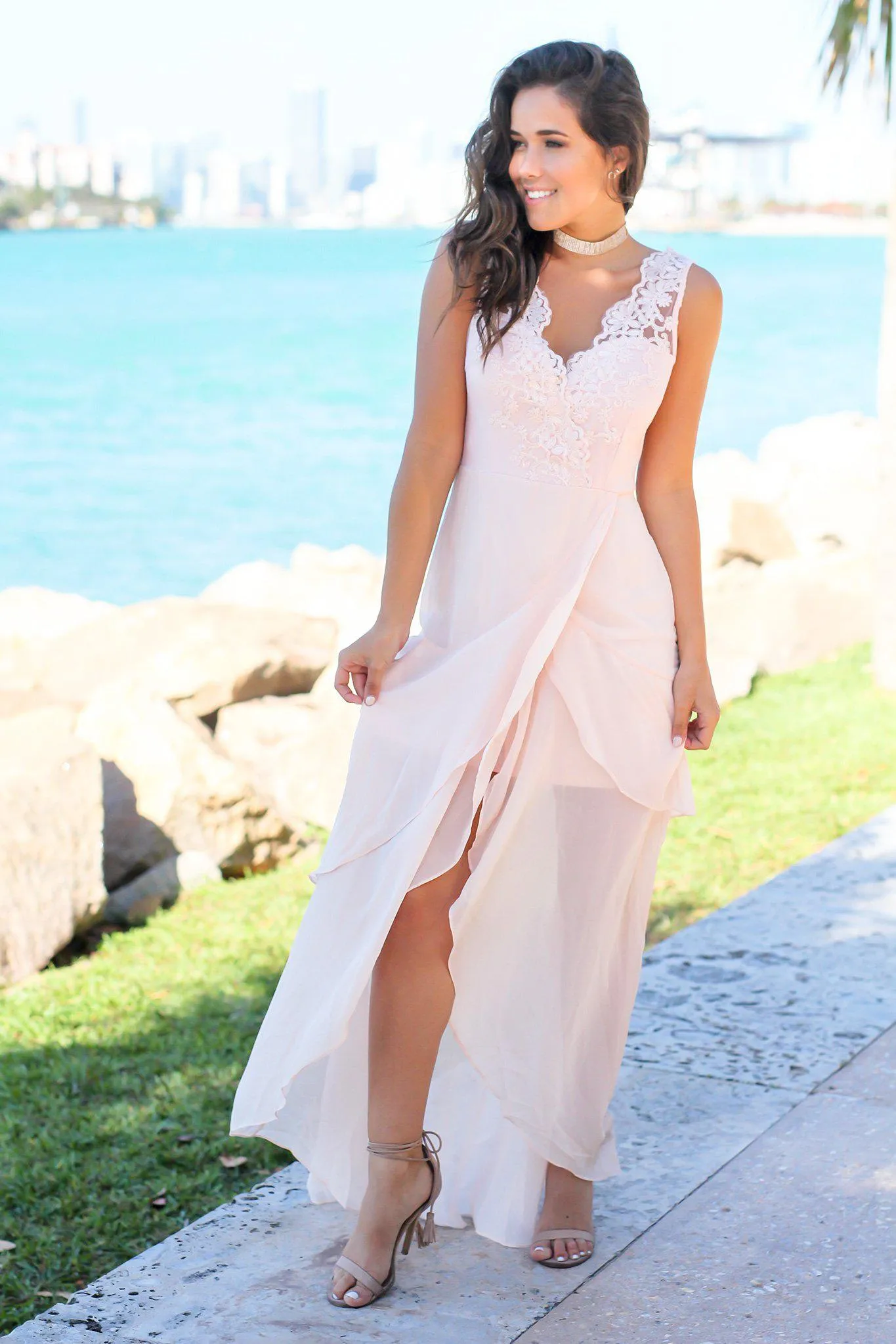 Blush Maxi Dress with Embroidered Top