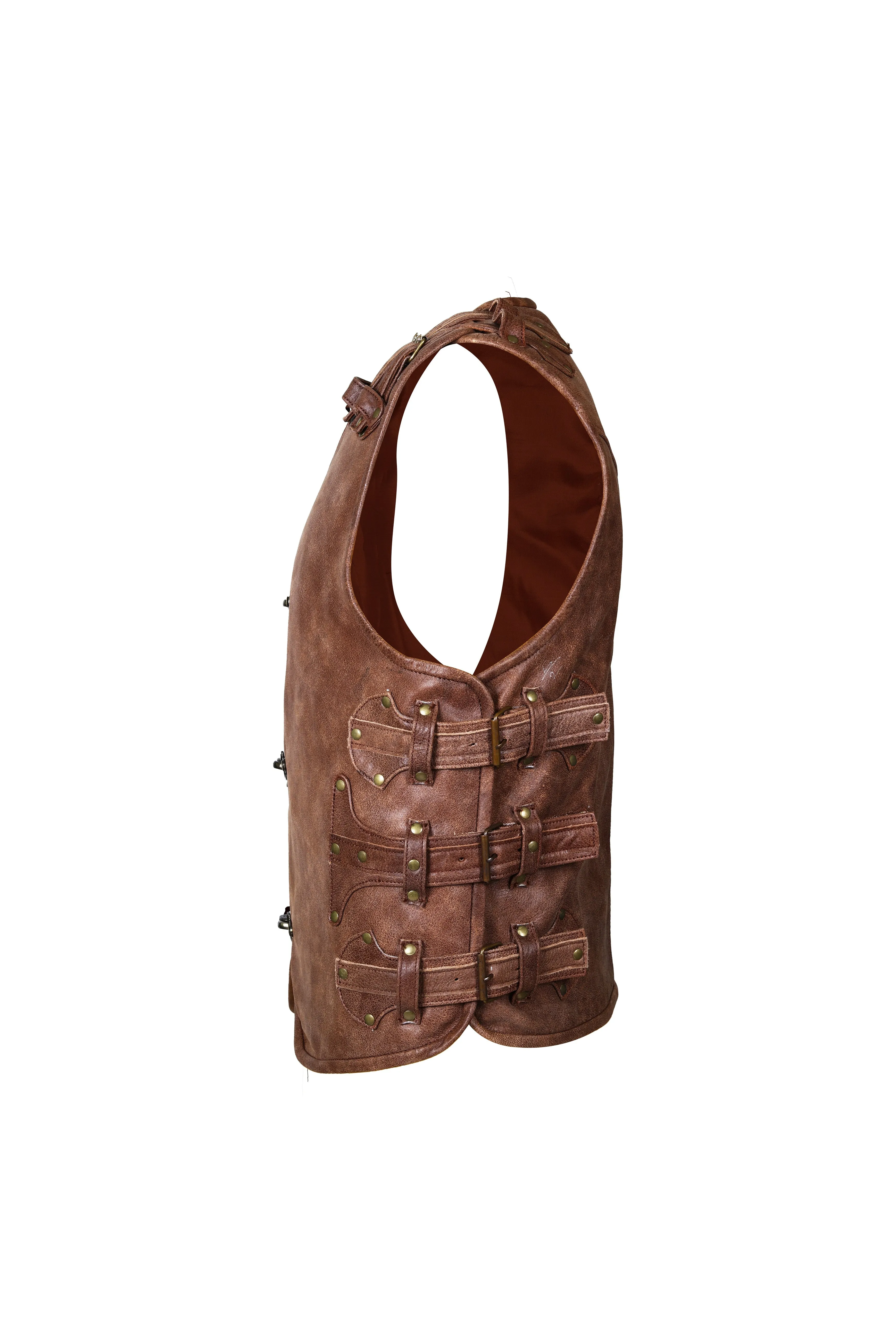 BROWN HL11649BROWN ROCKER STYLE BUCKLE VEST