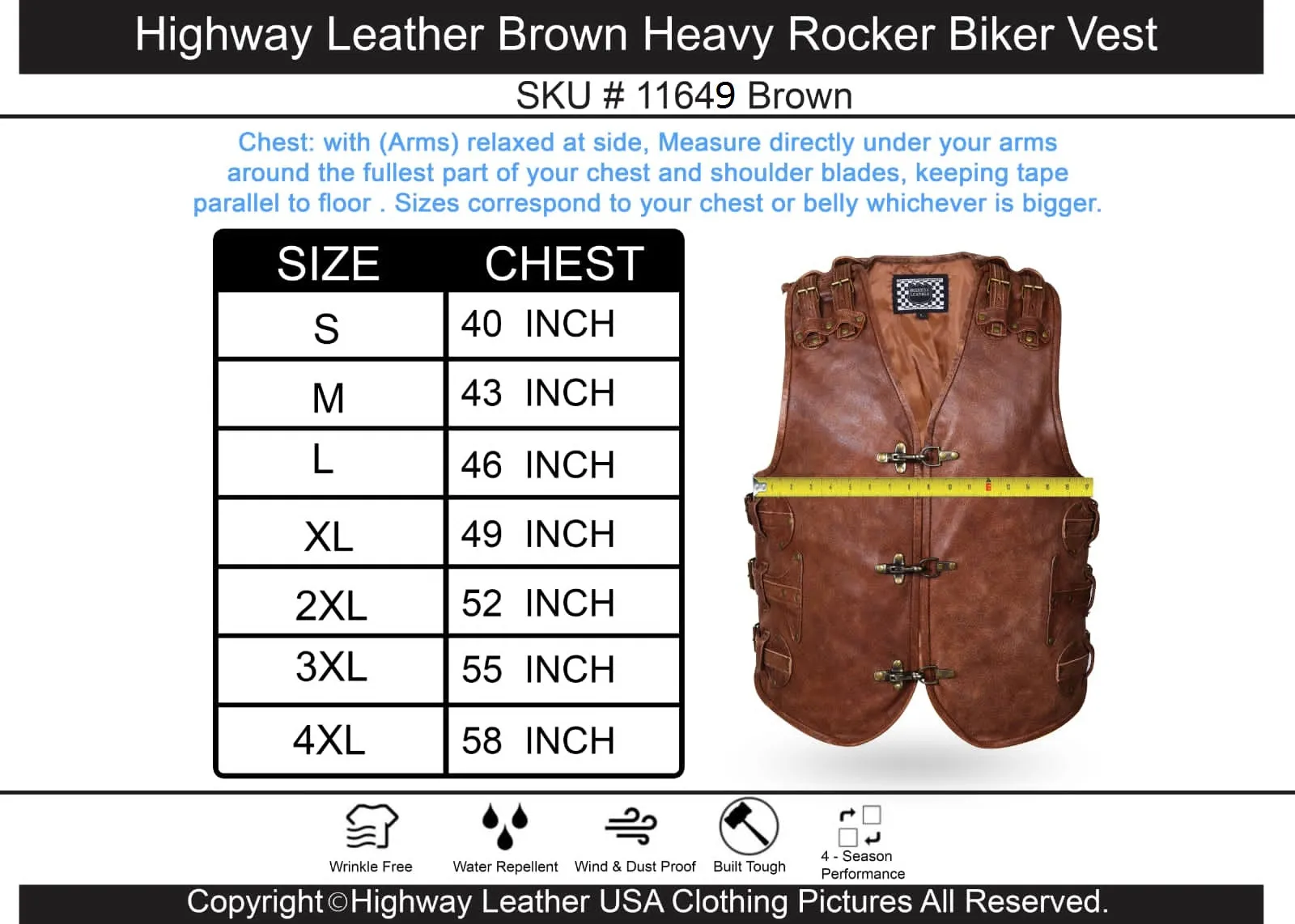 BROWN HL11649BROWN ROCKER STYLE BUCKLE VEST