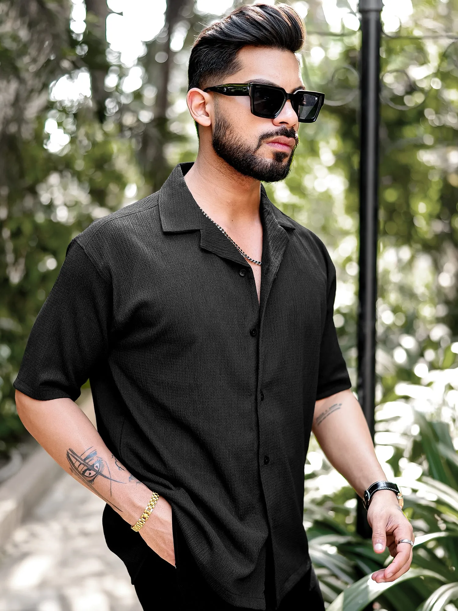 Bubble Black Half Sleeve Shirt