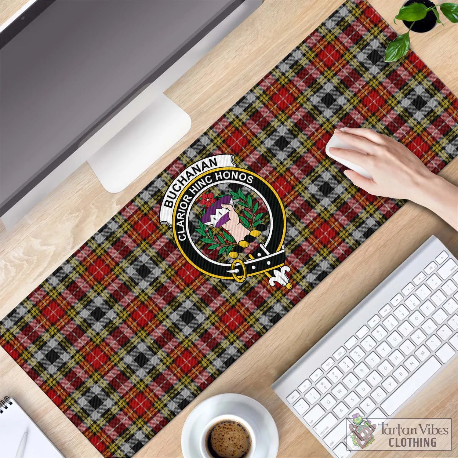 Buchanan Old Dress Tartan Mouse Pad with Family Crest