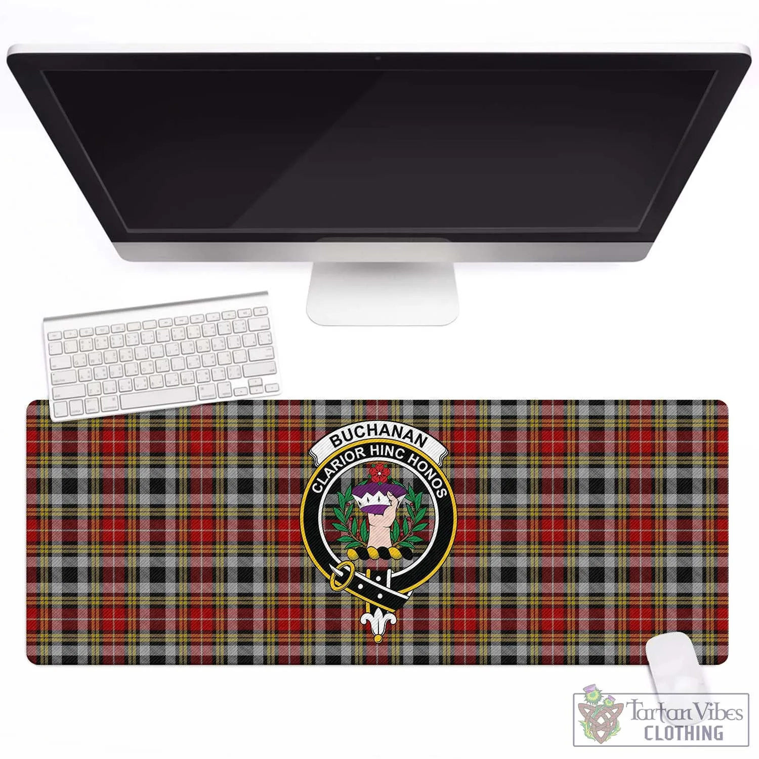 Buchanan Old Dress Tartan Mouse Pad with Family Crest