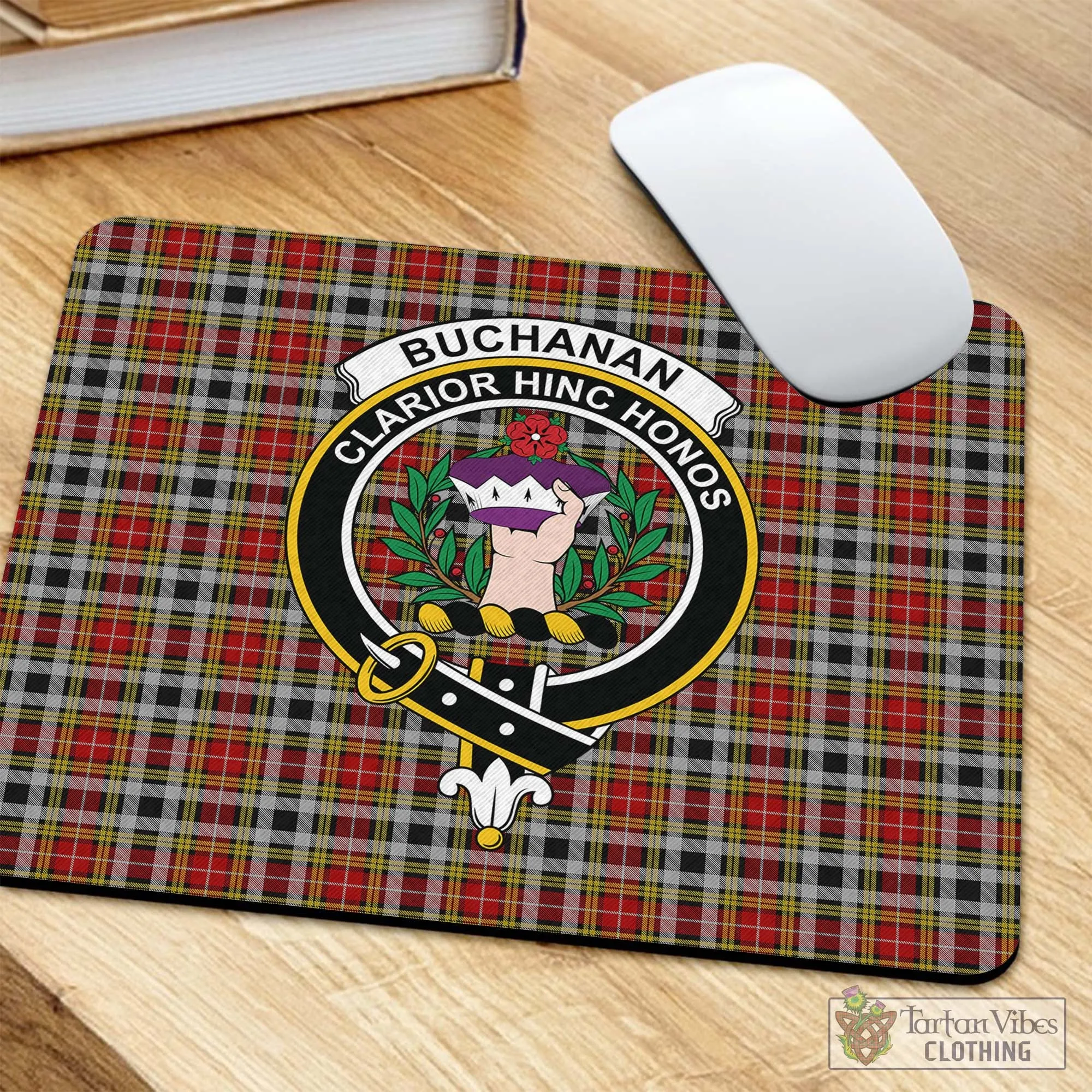 Buchanan Old Dress Tartan Mouse Pad with Family Crest