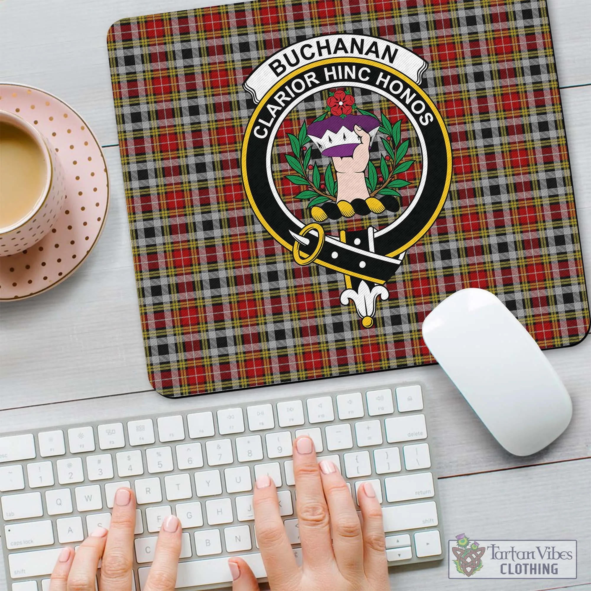 Buchanan Old Dress Tartan Mouse Pad with Family Crest