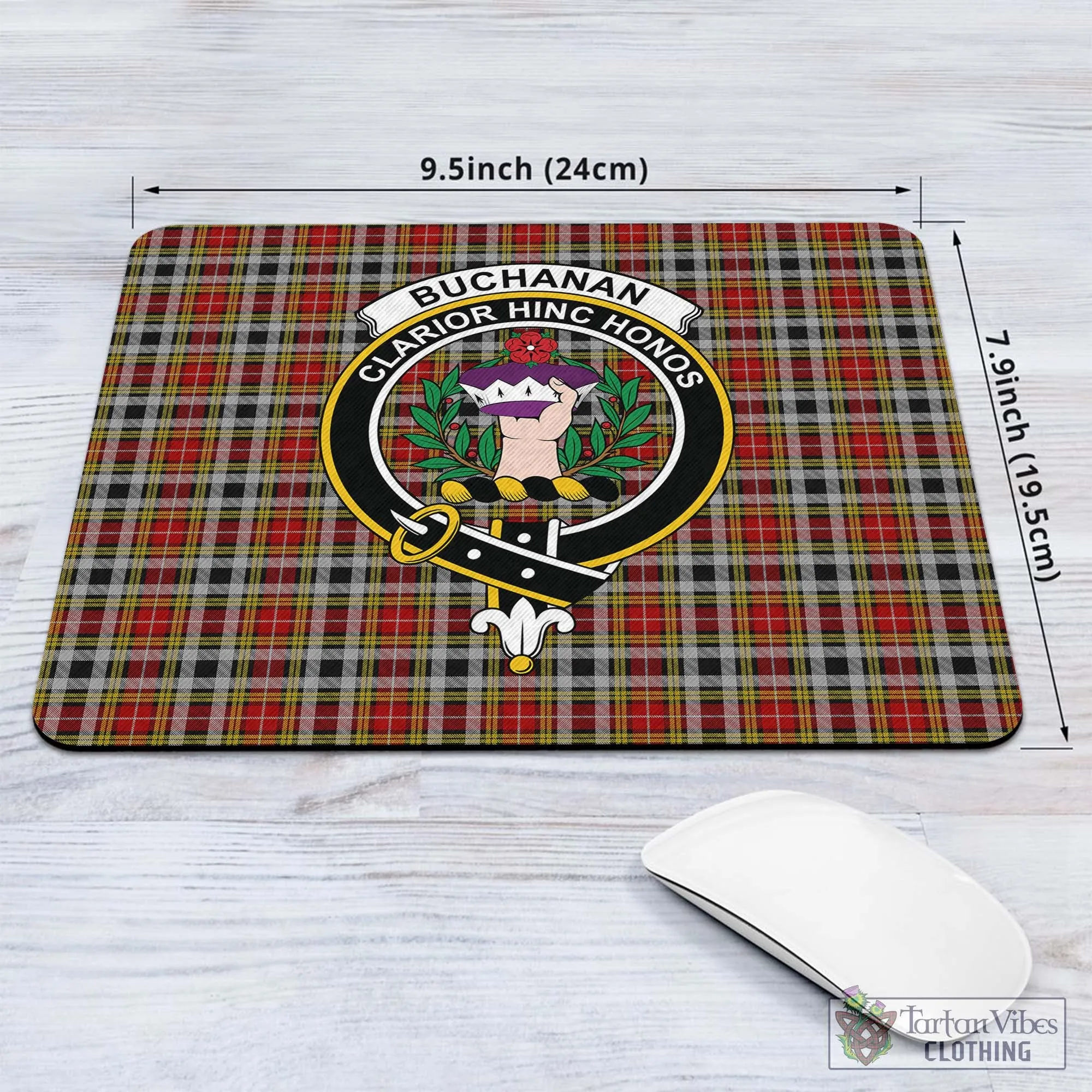 Buchanan Old Dress Tartan Mouse Pad with Family Crest