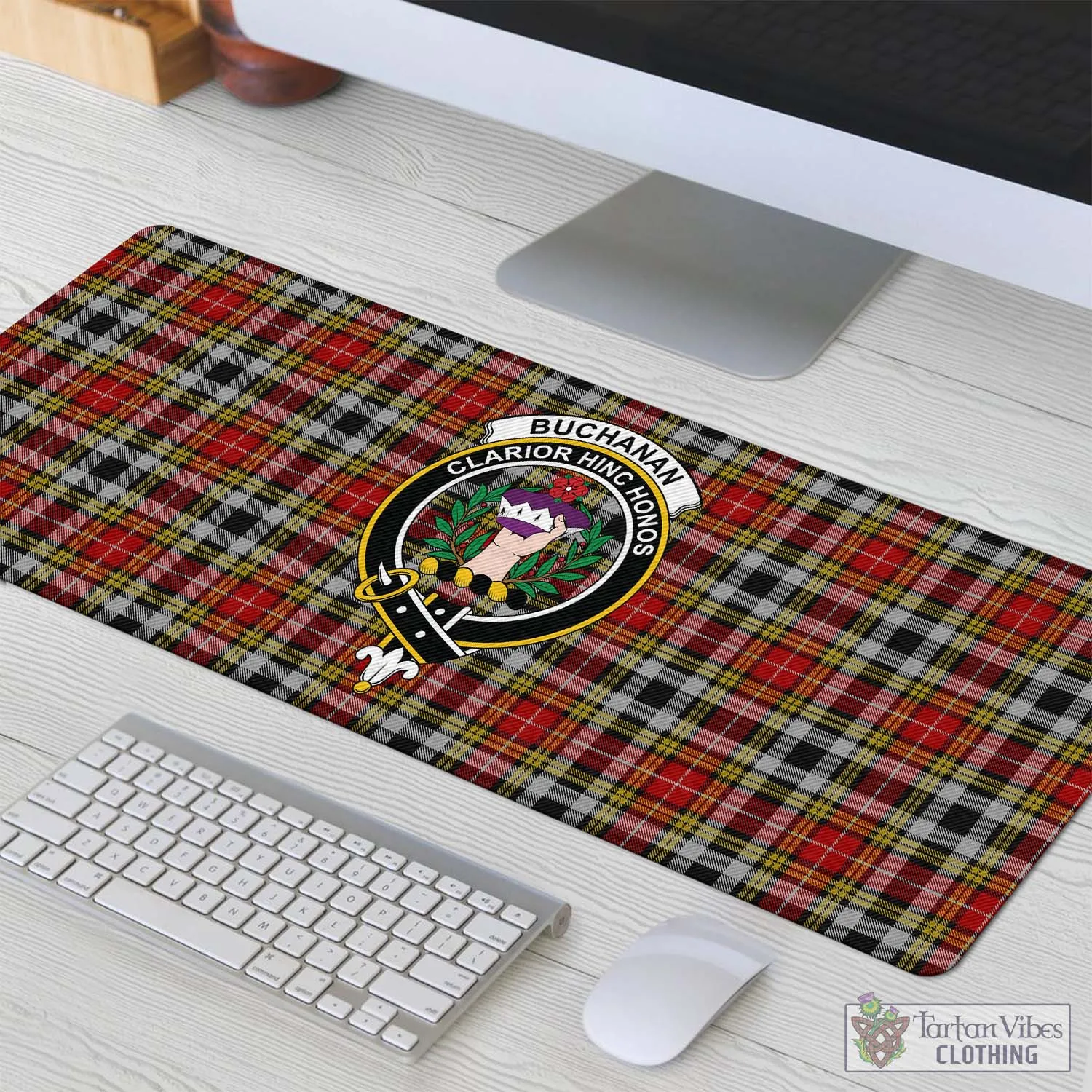 Buchanan Old Dress Tartan Mouse Pad with Family Crest