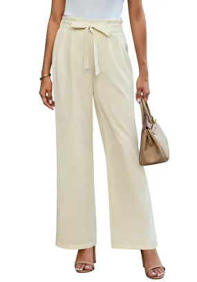 Cannoli Cream Women's Brief Elastic Waist High Waisted Wide Leg Pant with Belt