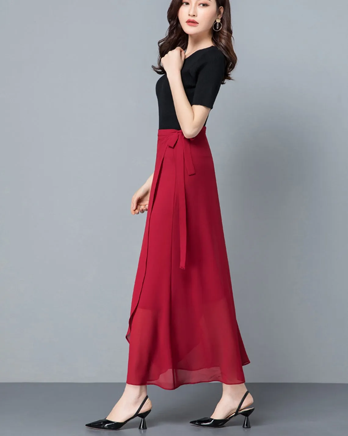 Chiffon midi skirt, Women's wrap skirt, A-line skirt, long skirt, high waist skirt, flare skirt, plus size skirt, customized skirt A0014