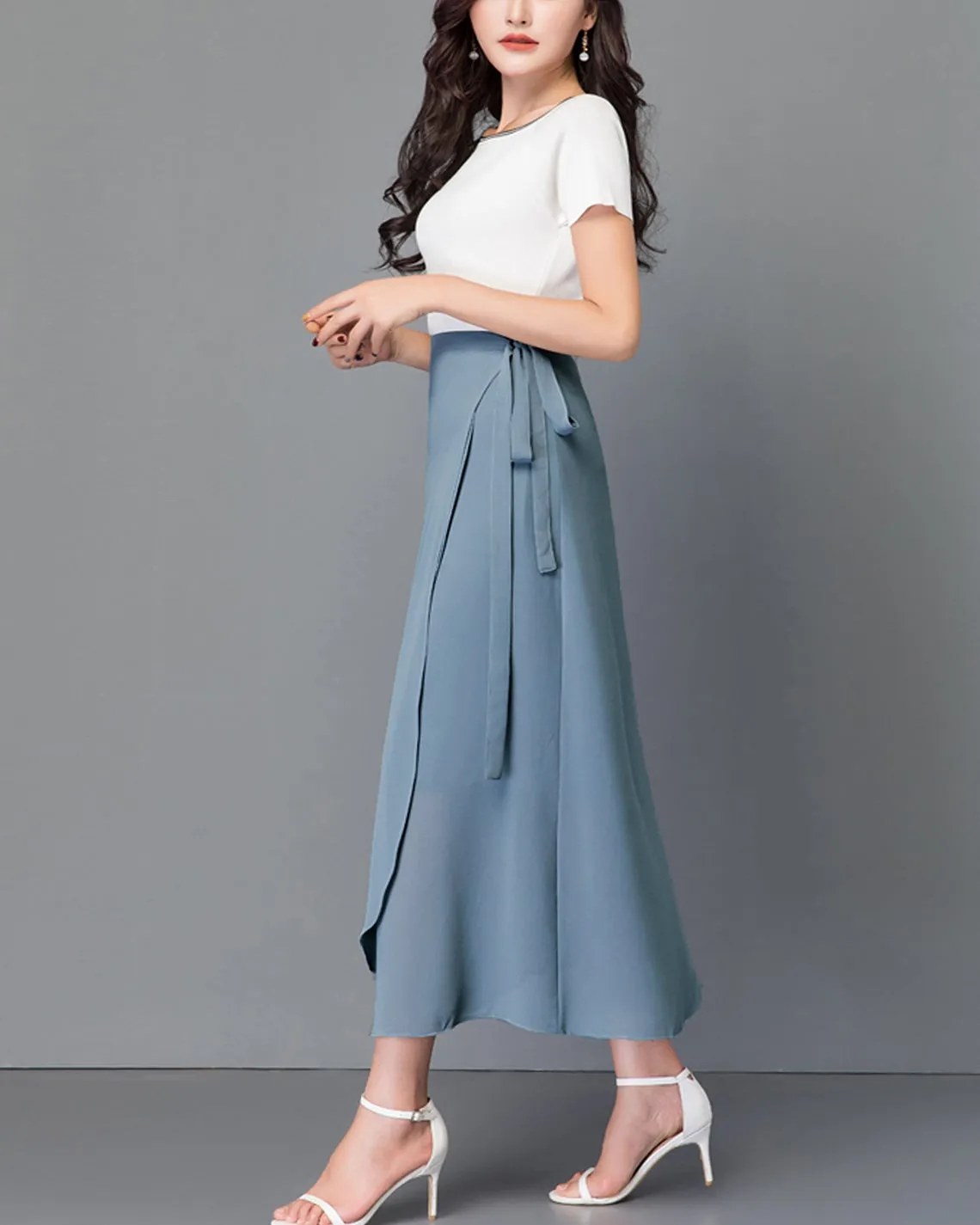 Chiffon midi skirt, Women's wrap skirt, A-line skirt, long skirt, high waist skirt, flare skirt, plus size skirt, customized skirt A0014