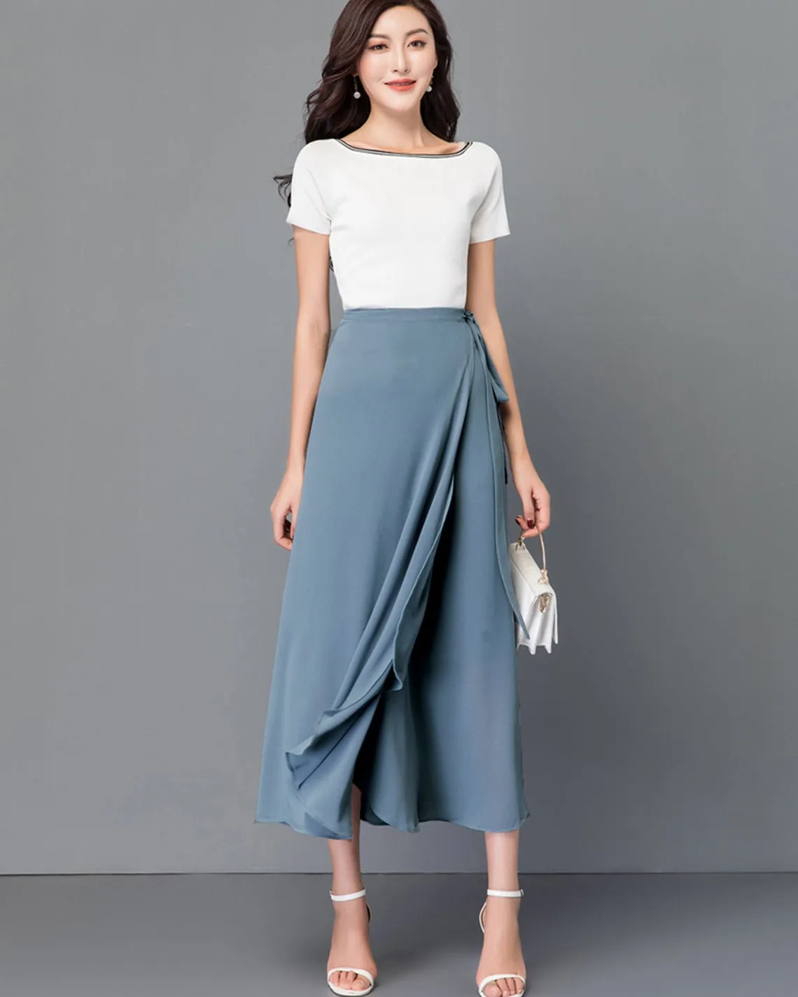 Chiffon midi skirt, Women's wrap skirt, A-line skirt, long skirt, high waist skirt, flare skirt, plus size skirt, customized skirt A0014