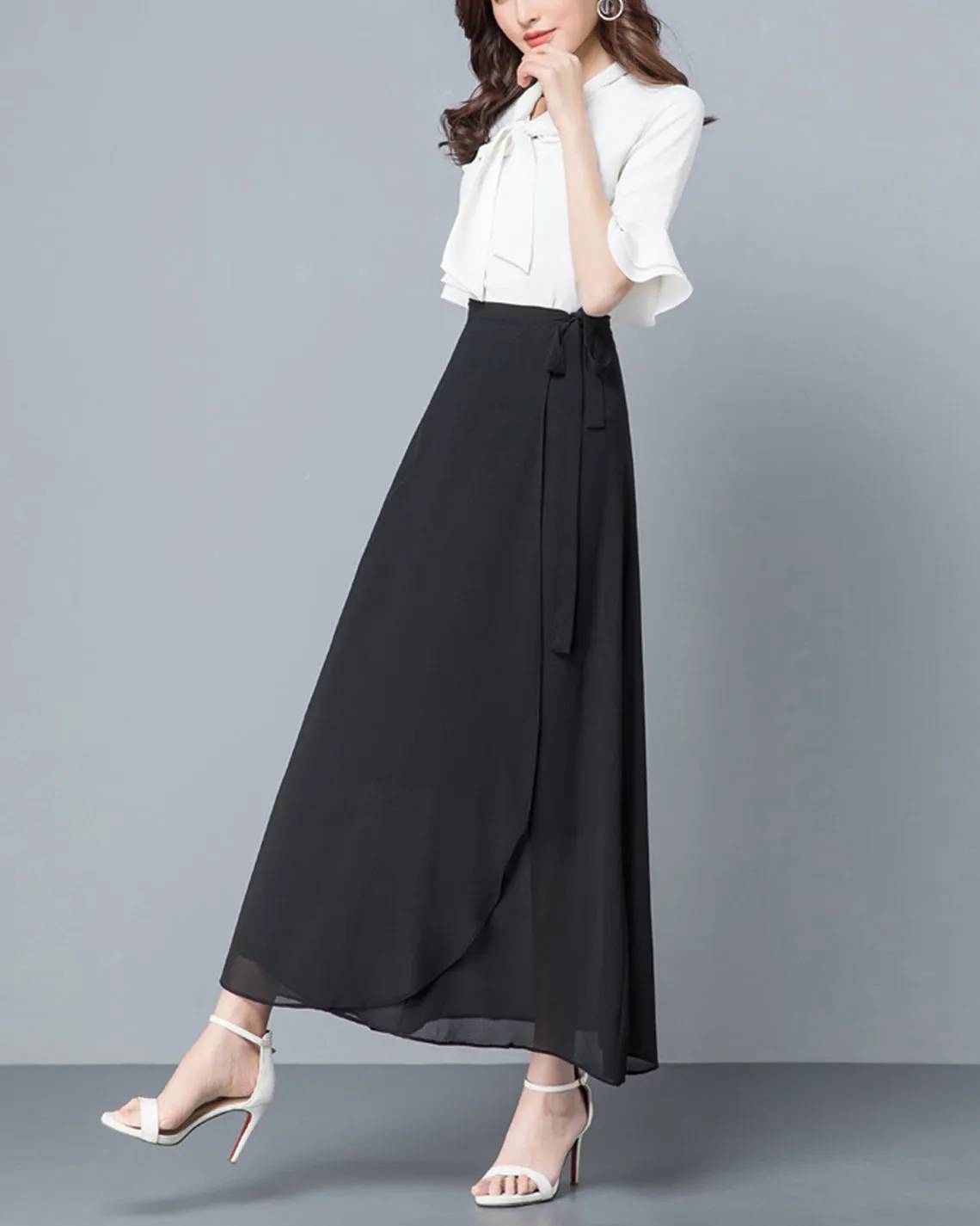 Chiffon midi skirt, Women's wrap skirt, A-line skirt, long skirt, high waist skirt, flare skirt, plus size skirt, customized skirt A0014