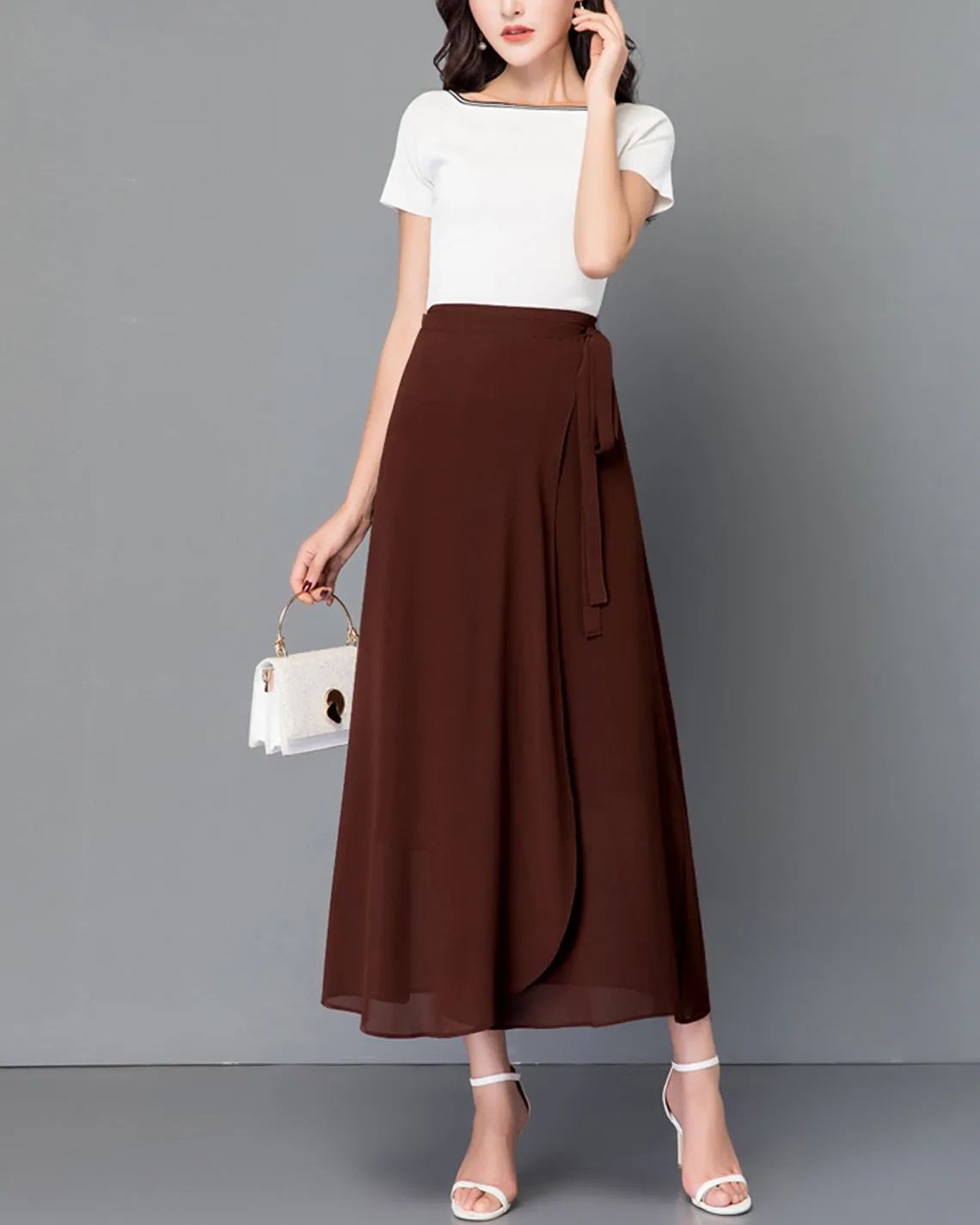 Chiffon midi skirt, Women's wrap skirt, A-line skirt, long skirt, high waist skirt, flare skirt, plus size skirt, customized skirt A0014