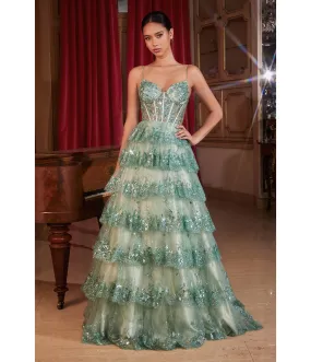 Cinderella Divine Sage Sparkle Tiered Prom Dress