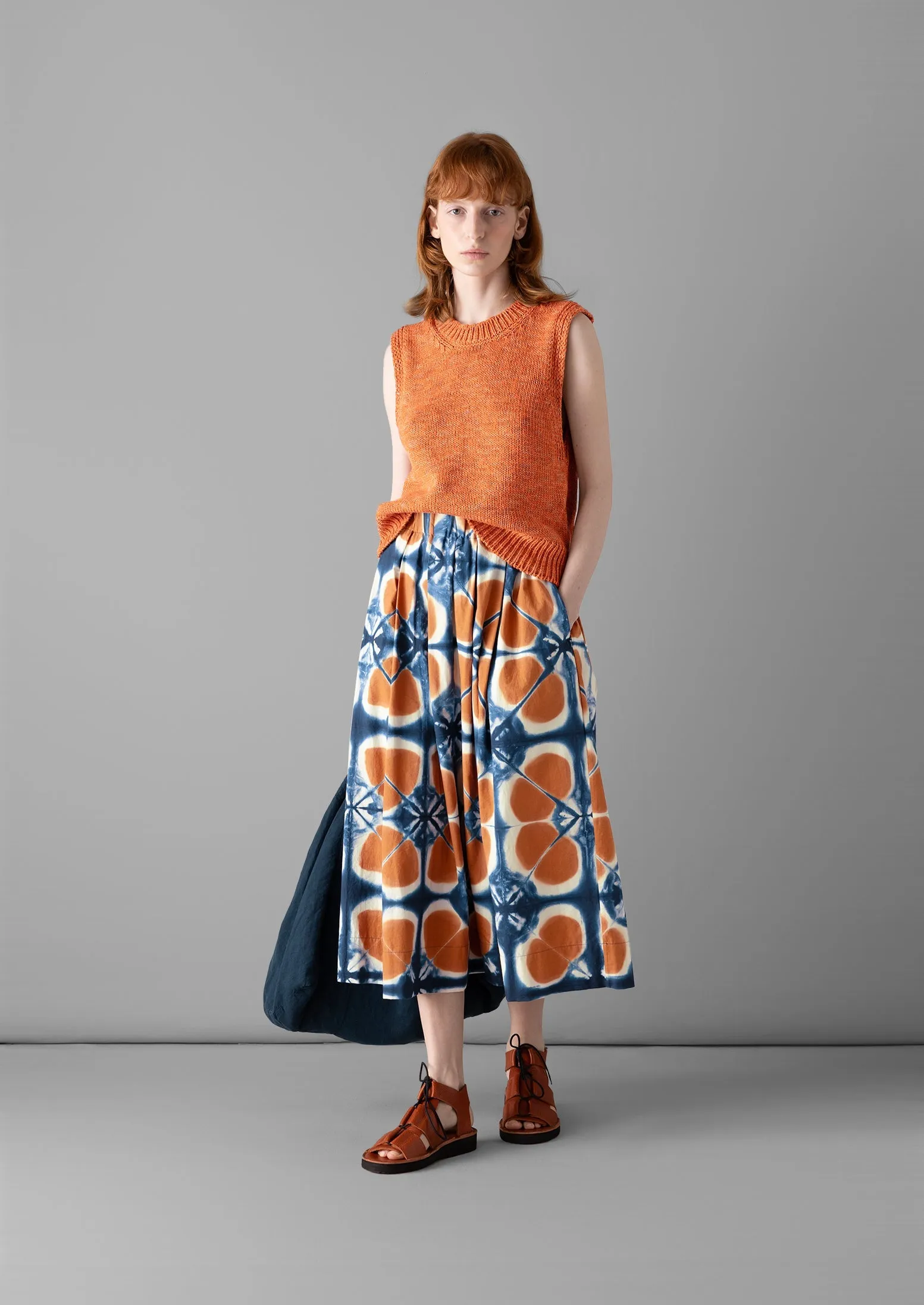 Clamp Dyed Poplin Skirt | Russet Orange