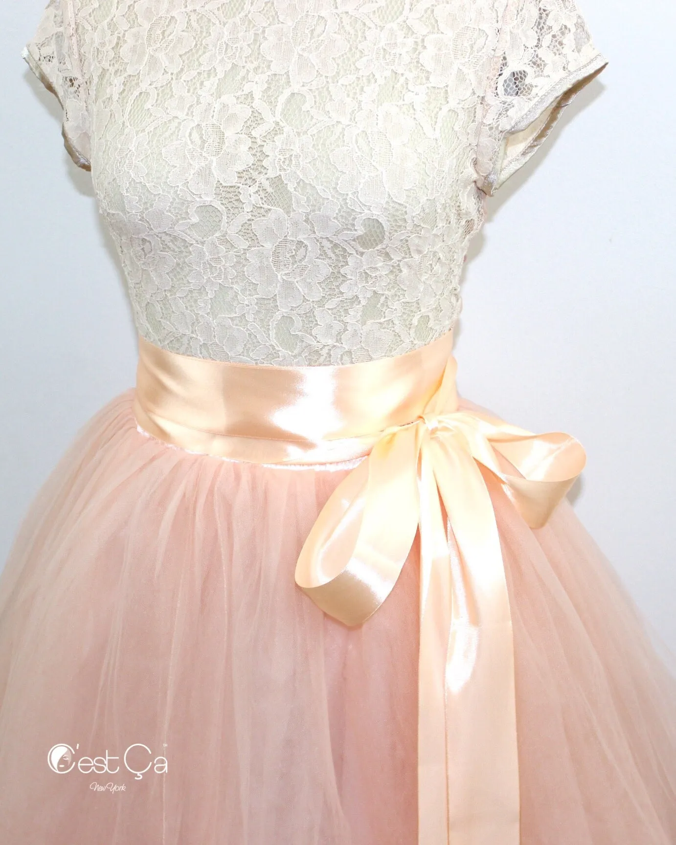 Clarisa Nude Pink Tulle Skirt - Midi