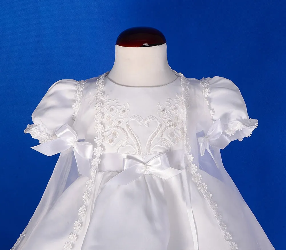 CN009 Baby Girls' Pearls Embroidered Baptism Christening Gown Dress With Cape And Bonnet Infant Size 0-12 Months