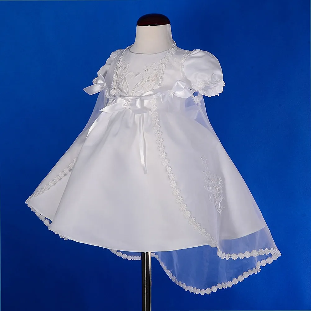 CN009 Baby Girls' Pearls Embroidered Baptism Christening Gown Dress With Cape And Bonnet Infant Size 0-12 Months