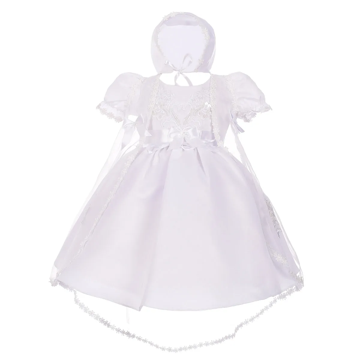 CN009 Baby Girls' Pearls Embroidered Baptism Christening Gown Dress With Cape And Bonnet Infant Size 0-12 Months