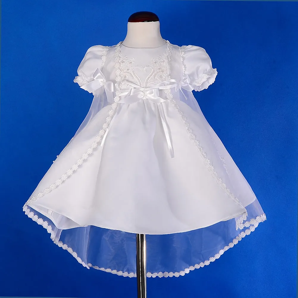 CN009 Baby Girls' Pearls Embroidered Baptism Christening Gown Dress With Cape And Bonnet Infant Size 0-12 Months