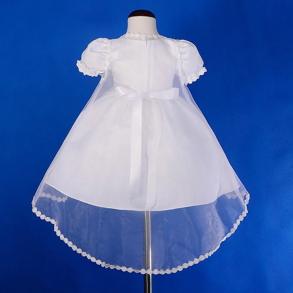 CN009 Baby Girls' Pearls Embroidered Baptism Christening Gown Dress With Cape And Bonnet Infant Size 0-12 Months