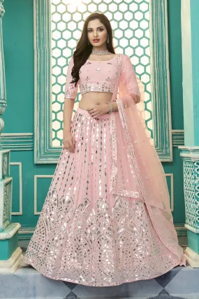 Delightful Pink Gota Patti Embroidered Georgette Semi Stitched Party Wear Lehenga