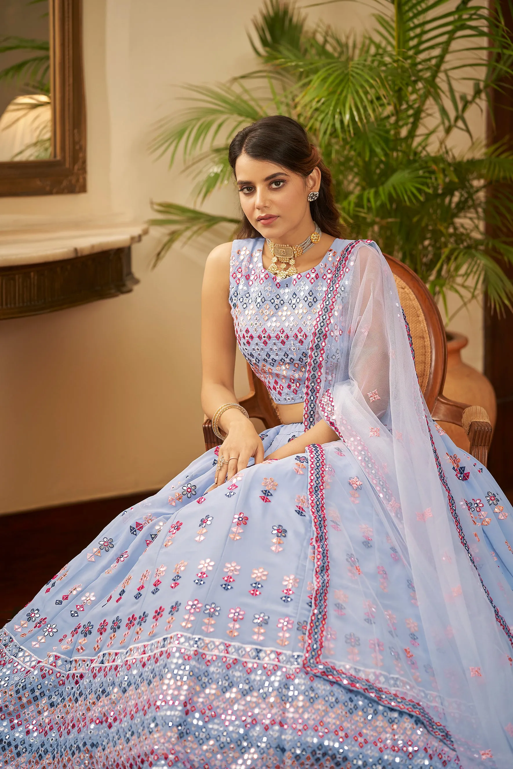 Designer Sky Blue Lehenga Choli Indian Wedding Lengha Choli Party Wear Bridesmaids Bollywood Ghagra Choli Engagement Wear Lahanga Choli