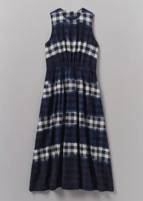 Dip Dye Stripe Gingham Cotton Dress | Navy/Ecru