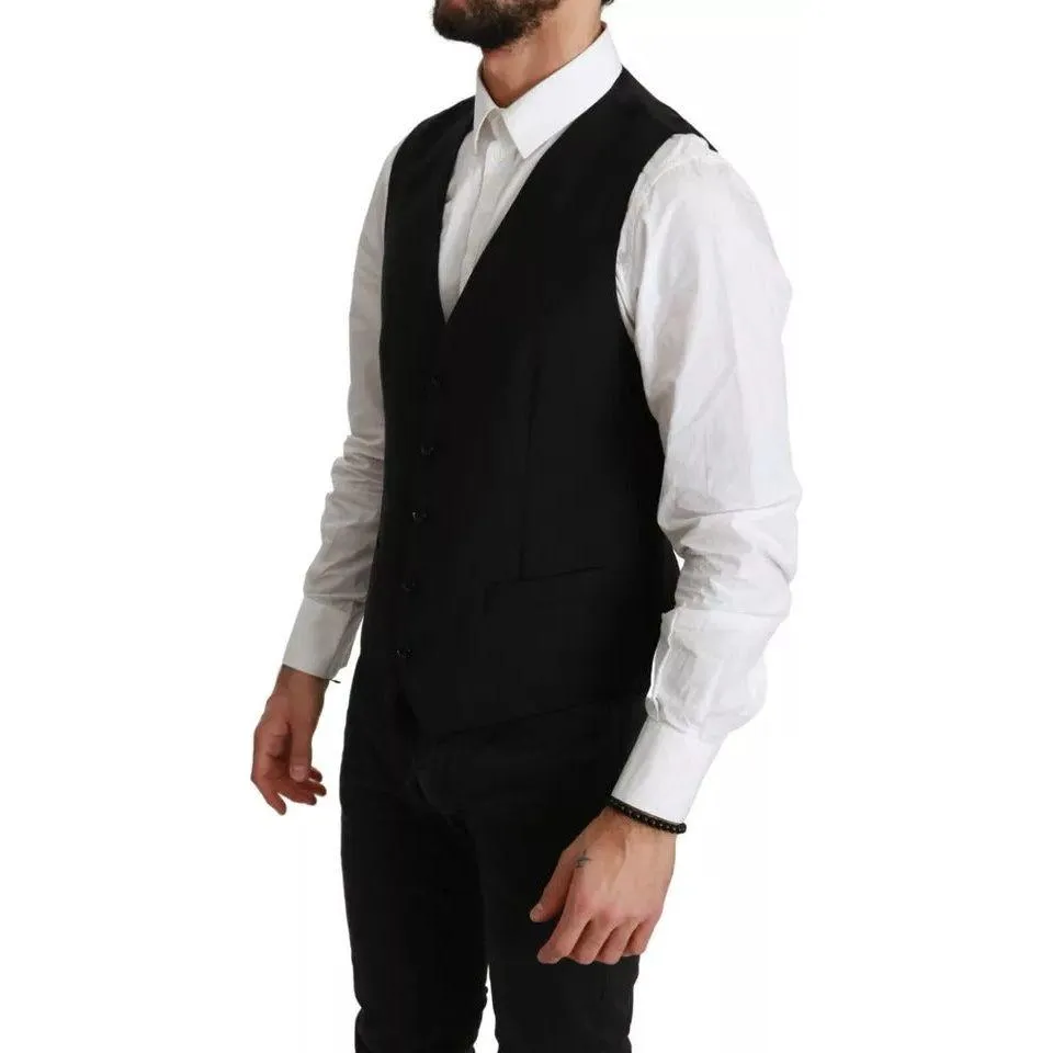 Dolce & Gabbana Black Stretch Waistcoat Formal Dress Wool Vest