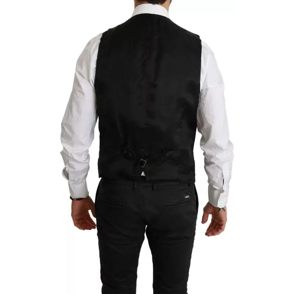 Dolce & Gabbana Black Stretch Waistcoat Formal Dress Wool Vest