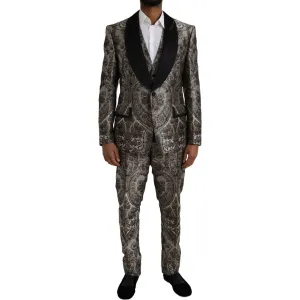 Dolce & Gabbana Brown Floral Jacquard Formal 3 Piece Suit