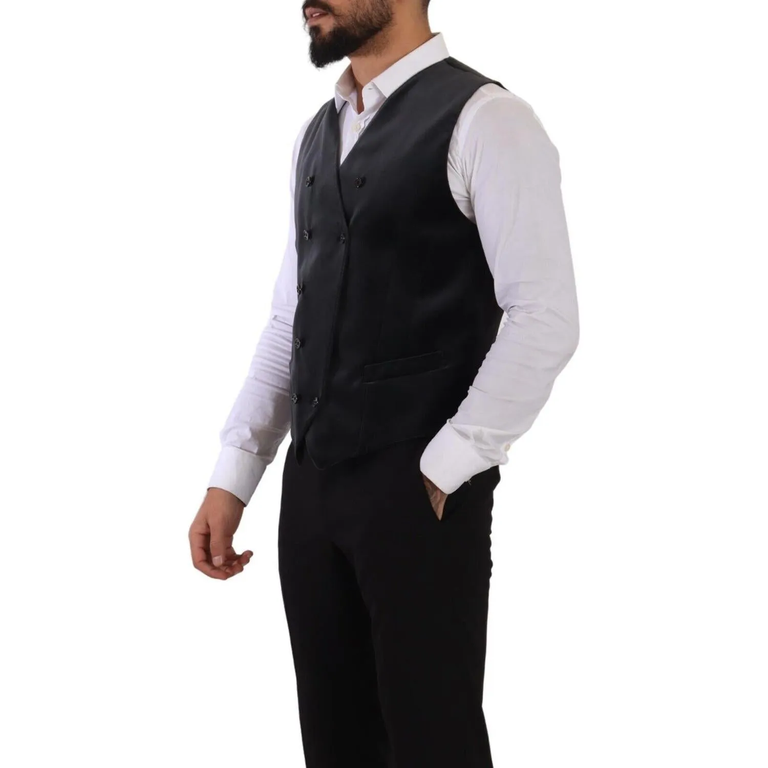 Dolce & Gabbana Elegant Grey Double-Breasted Dress Vest