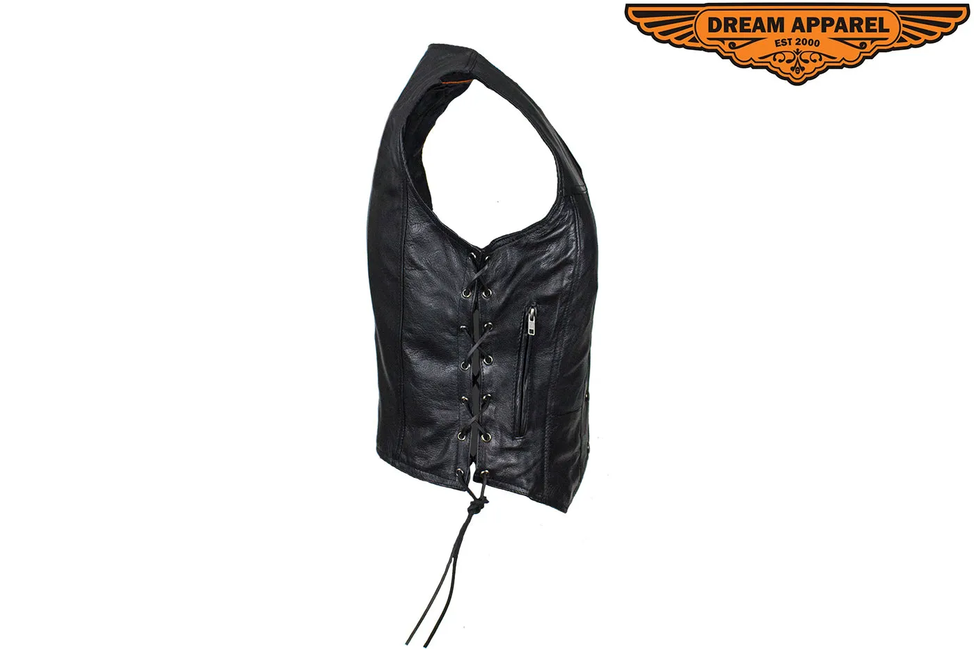 Dream Apparel Black Conceal Carry Pocket Vest with Small Studded Pink Eagle