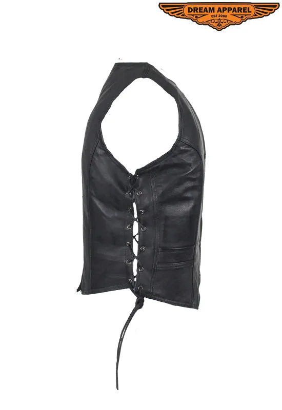 Dream Apparel Women's Black Naked Goat Skin Leather Vest