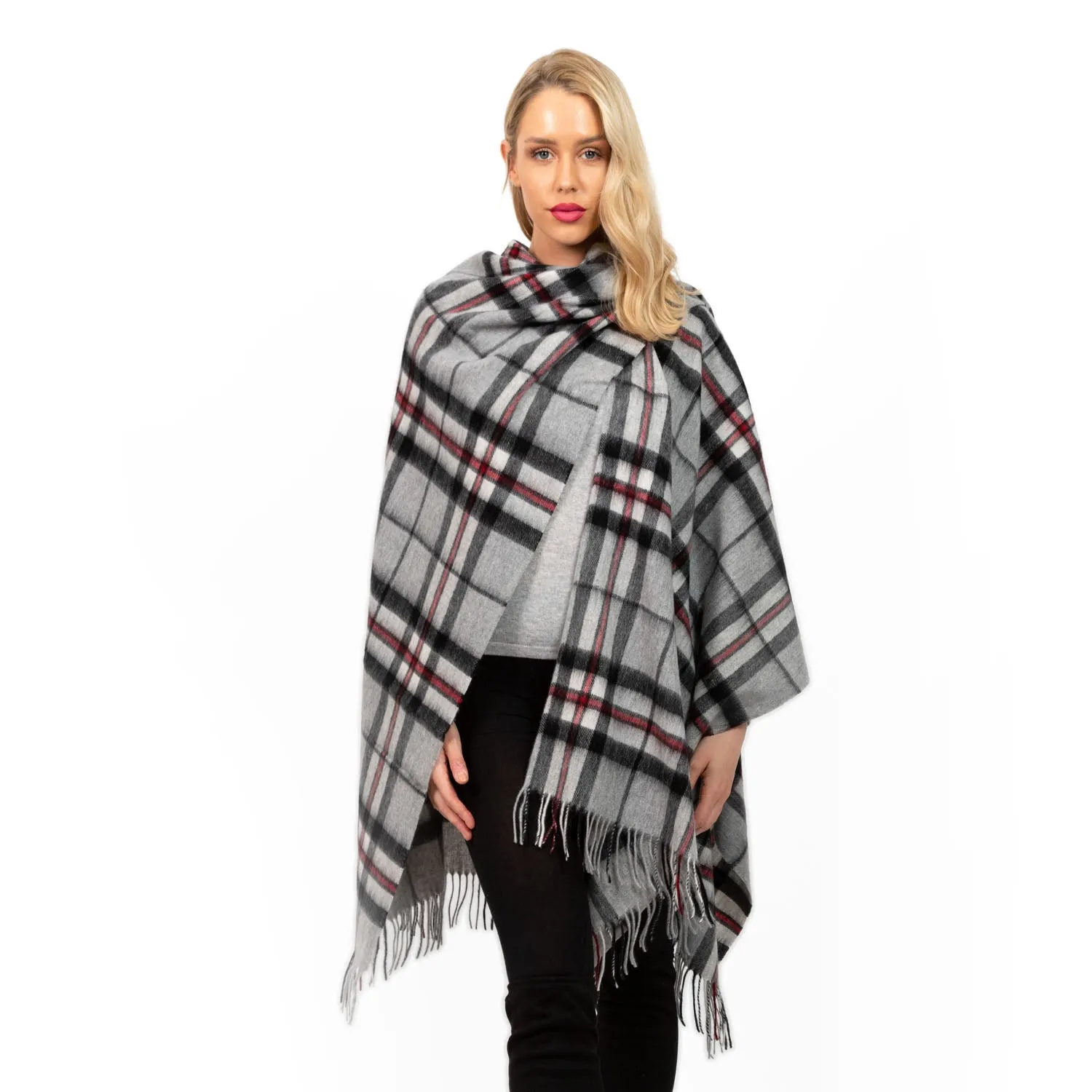 Edinburgh Lambswool Long Tartan Cape  Thomson Grey