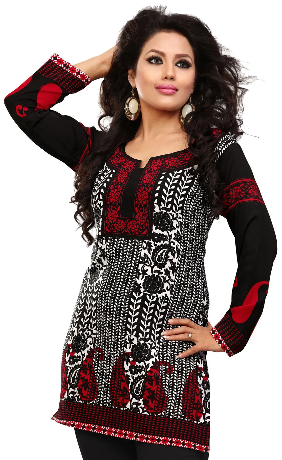 Elegant Indian Kurti Dress - Black with Red Accents