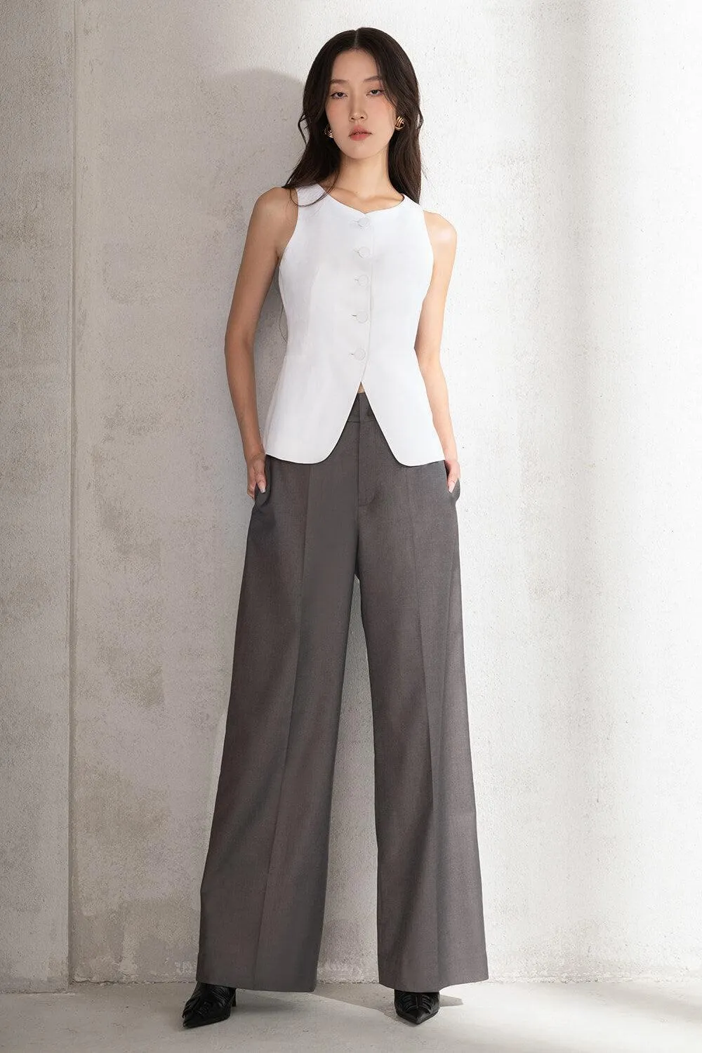 Ellis Structured Button Linen Vest