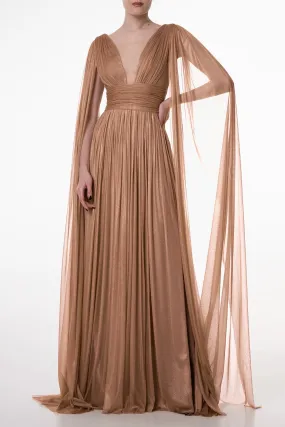 Elmira Gold Silk Tulle Long Dress