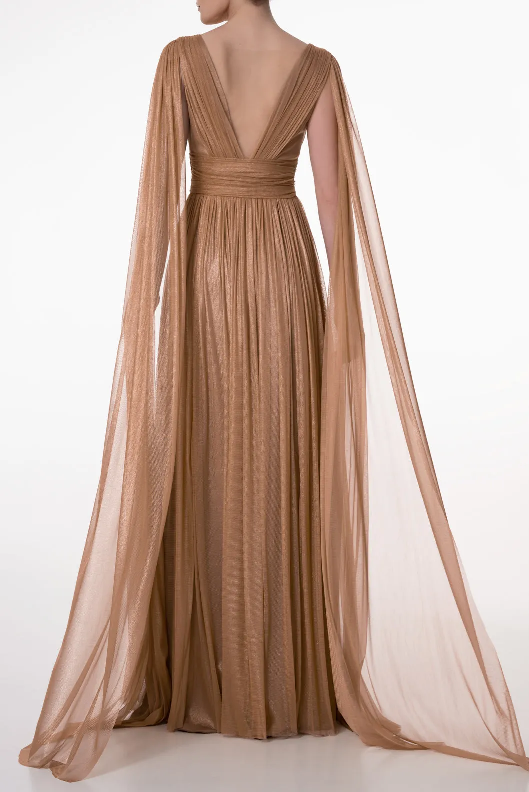 Elmira Gold Silk Tulle Long Dress