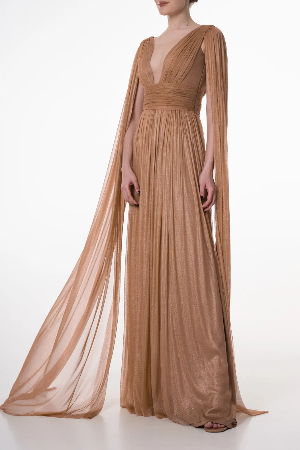 Elmira Gold Silk Tulle Long Dress