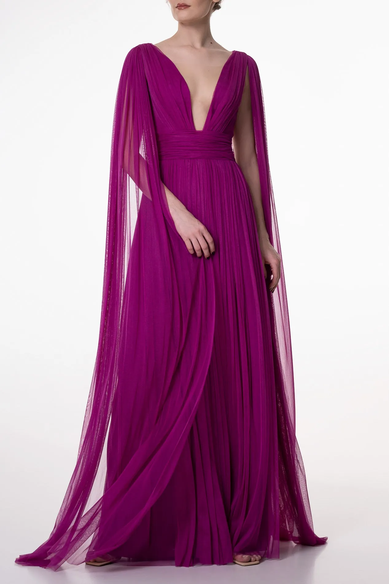 Elmira Magenta Silk Tulle Long Dress