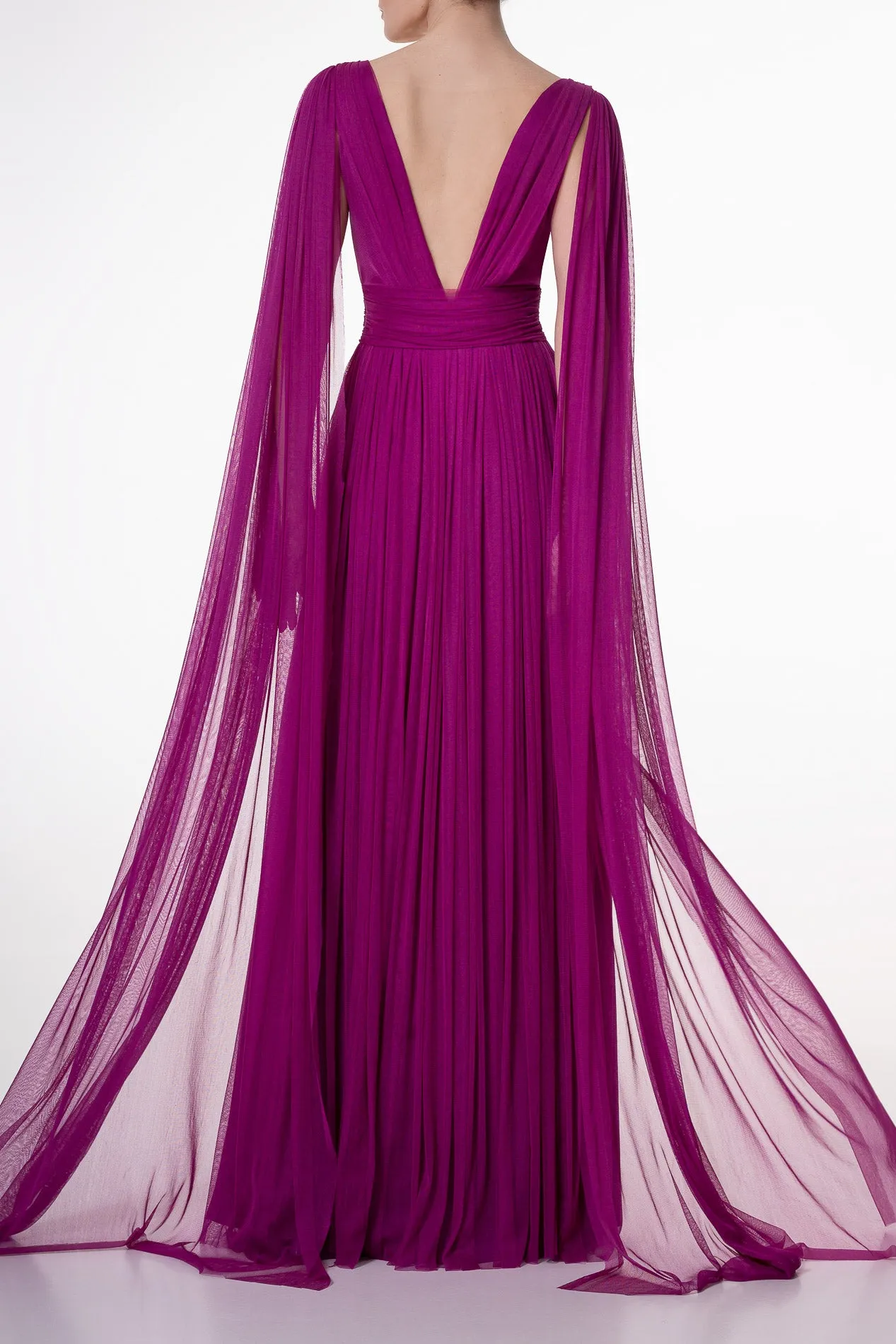 Elmira Magenta Silk Tulle Long Dress