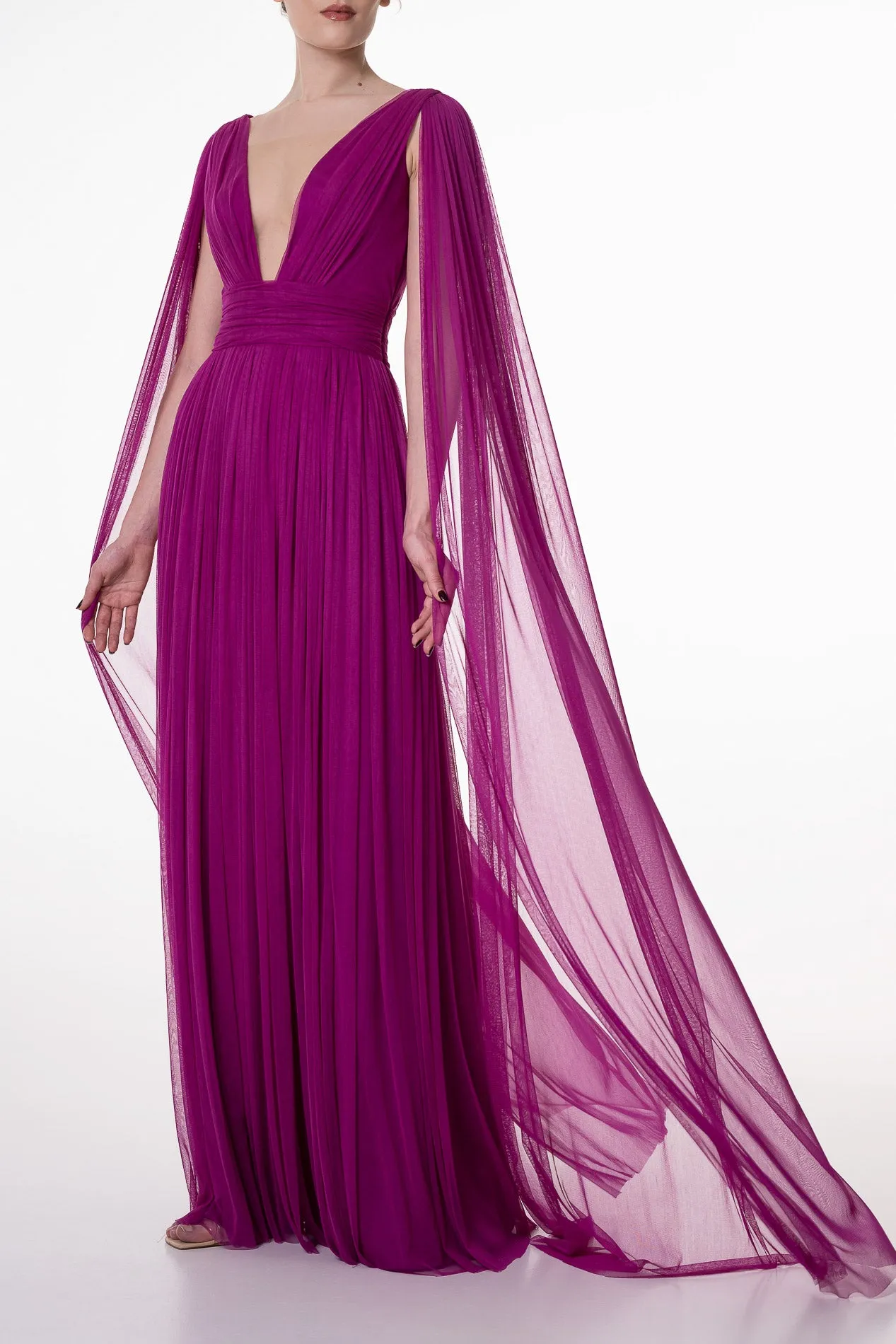 Elmira Magenta Silk Tulle Long Dress