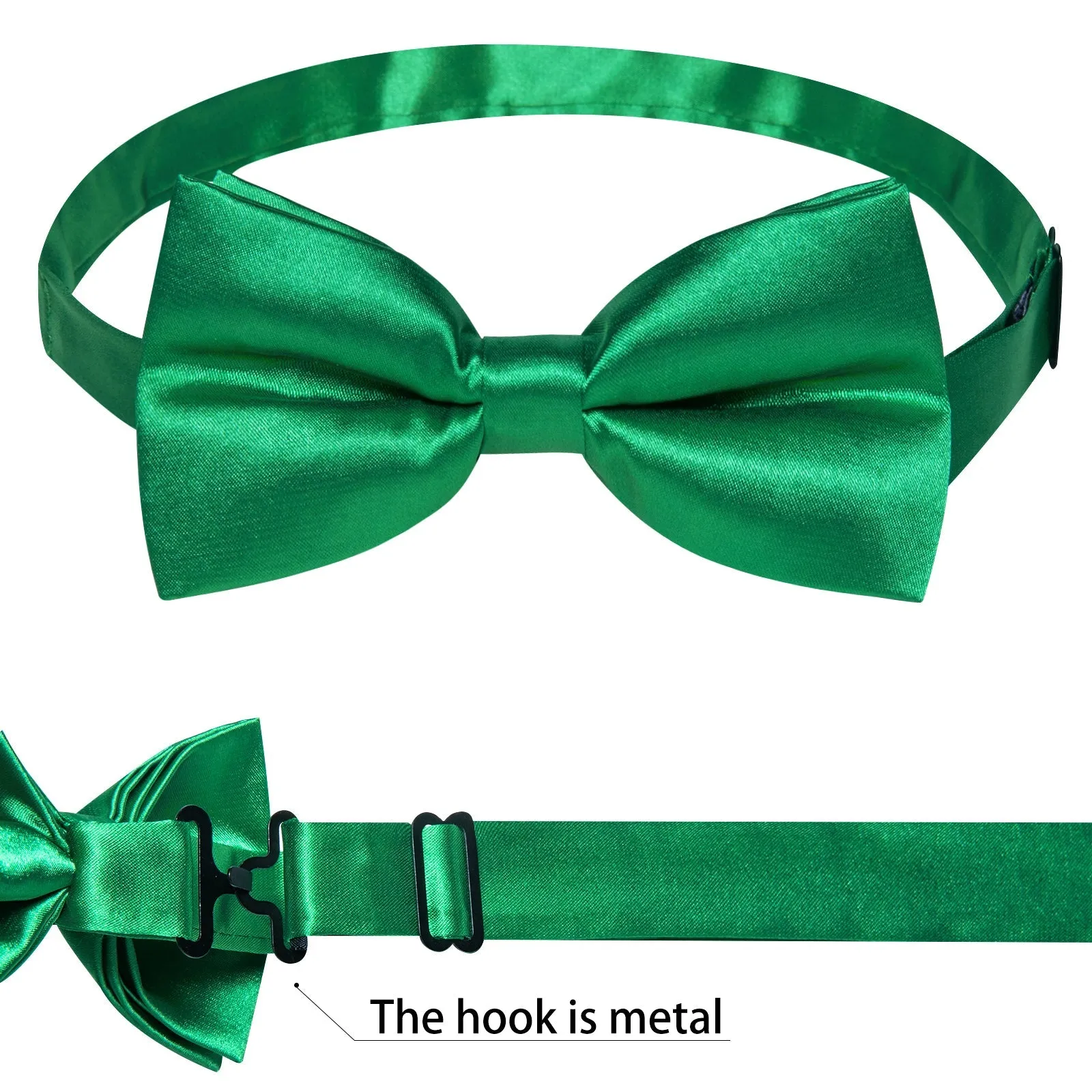 Emerald Green Solid Silk Men's Vest Hanky Cufflinks Bow Tie Set